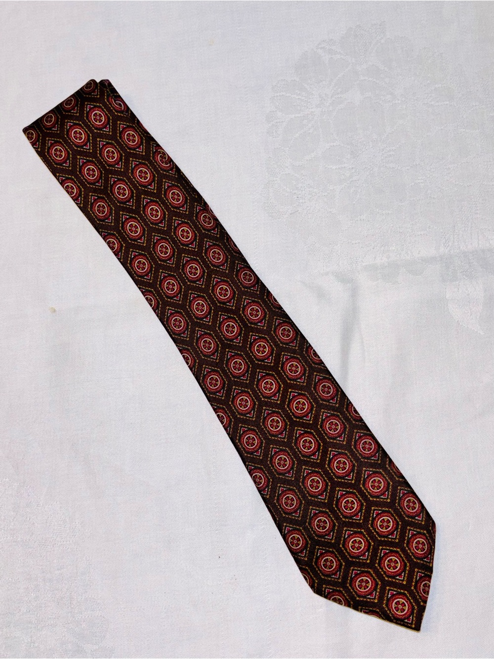 Oscar de la Renta Vintage Silk Tie Geometric Medallion Necktie Classic